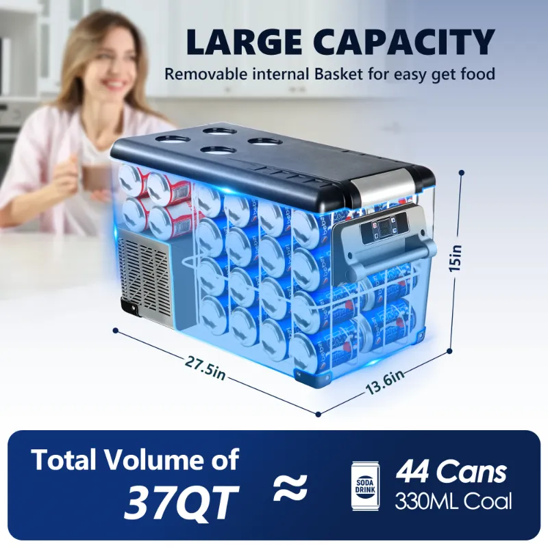 Photo 1 of Simzlife 12 Volt Car Refrigerator, 37QT(35L) RV Refrigerator, Freezer Fridge Cooler DC & AC, for Home, Travel, Camping, Fishing, RV and Outdoor, Gray**USED**
