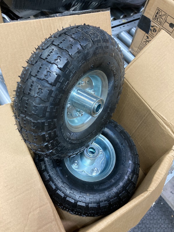 Photo 1 of (2 Pack) RRQ 10 Inch Pneumatic Wheel 4.10/3.50-4 Tire, 10" Pneumatic Wheels with 5/8" Bearings,2.2" Offset Hub for Garden Cart, Hand Truck, Lawn Cart, Mower