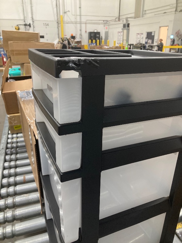 Photo 1 of **CRACK ON TOP CORNER-SEE PICS**IRIS USA Plastic Drawer Storage Organizer Rolling Cart, with Wheels Casters, 4-Drawers, for Classroom Art Craft Supplies Dresser Closet Bathroom Laundry Room, Black/Pearl