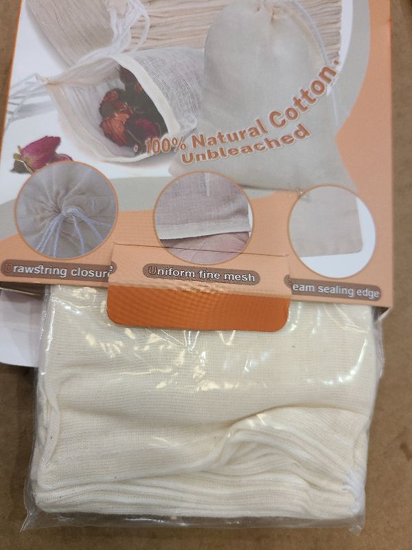 Photo 1 of 20 Pcs Muslin Bags with Drawstring, Reusable Tea Bags, Spice Bags for Cooking Soup/Herb/Loose Leaf Tea, Natural Cotton Small Cheese Cloth Bag for Straining, Sachet Bags Empty, 4 X 3 Inches
