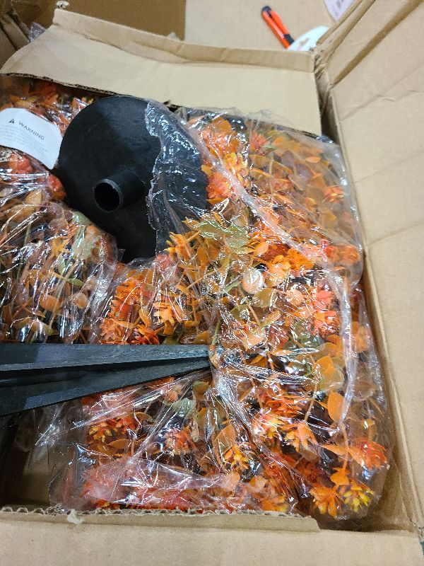 Photo 1 of 2 Pack Fall Artificial Topiary Bushes - 23" Boxwood Ball Trees with Mums, UV Resistant Faux Plants with Ground Spike for Outdoor, Fake Shrubs for Garden Porch Patio Autumn Thanksgiving Decor