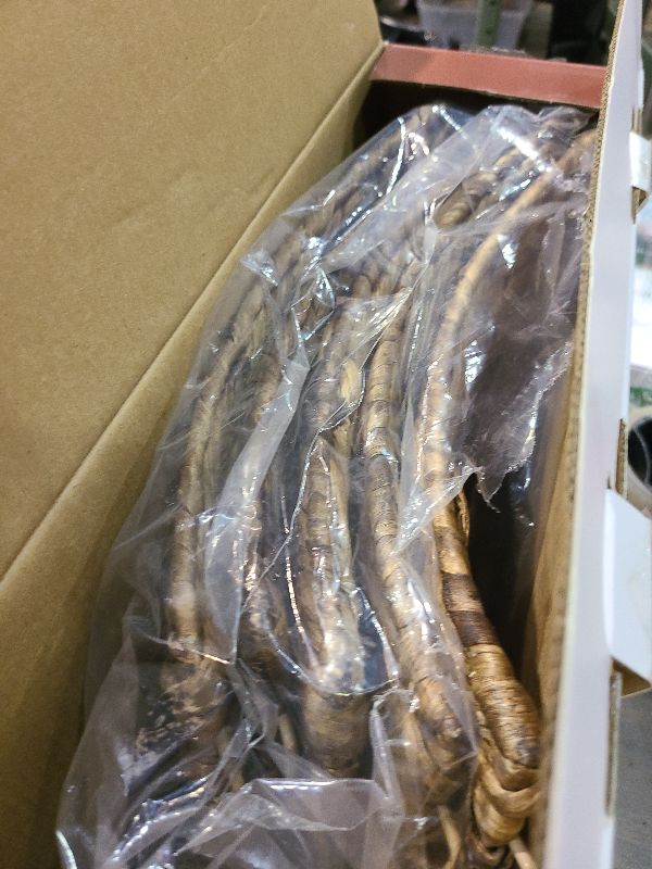 Photo 1 of 28in Christmas Tree Collar - Woven Hyacinth Tree Collars for Artificial Trees - Rattan Rustic Farmhouse Basket for Tree Base Cover with Cord Cut-Out for 6ft 7.5ft Tree (Brown)