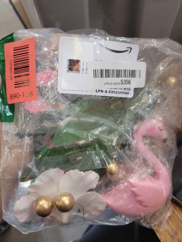 Photo 1 of 23 PCS Flamingo Cake Toppers Summer Cake Decoration with Cute Pink Flamingo Figures and Hibiscus Flower Palm Leaves for Hawaiian Aloha Themed Party Supplies (Type 1)