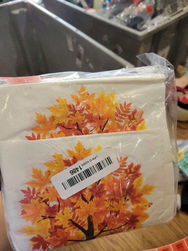 Photo 1 of 120 Pack Fall Paper Napkins Maple Leaves Luncheon Napkins Fall Leaf Disposable Napkin Maple Tree Decorative Napkin for Autumn Thanksgiving Party Supplies Dinner Kitchen, 6.5 x 6.5 Inch