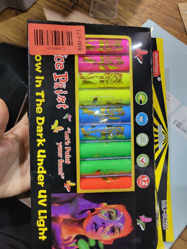 Photo 1 of 12 PCS Glow Face Body Paint, Glow In The Dark Under UV Black Light Sticks Makeup Neon Face Painting Kits for Adult Halloween Festival Accessory Glow Party Supplies