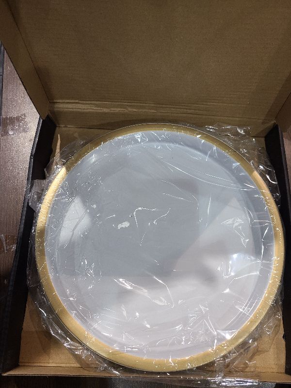 Photo 1 of 10" Small Gold and White Tray, Lightweight Metal Round Vanity Tray for Bathroom, Candle Holder for Living Room Decor