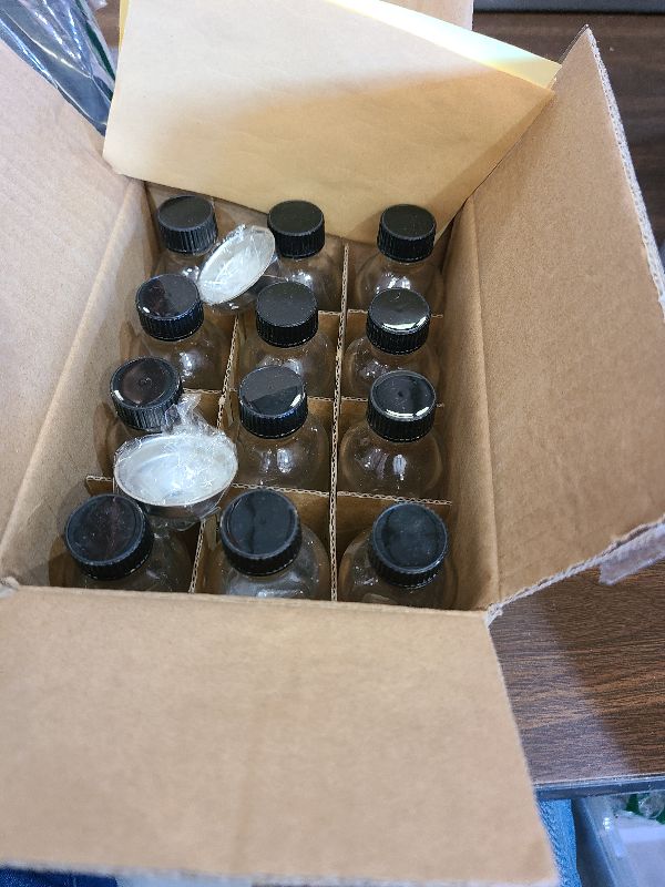 Photo 1 of 12 Pack, 2 oz Small Clear Glass Bottles w/Lid & 3 Funnels - 60ml Boston Shot Bottles for Health, Immunity, Potion, Wellness, Sample, Ginger, Juice - Mini Personal Care & Beauty Travel Bottle