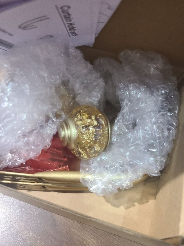 Photo 1 of 2 Pack Gold Curtain Holdbacks, USFOOK Decorative Drapery Tiebacks (2 Pack/1 Pair), Curtain Tie Back Hooks for Wall with Translucent Finials (6.1" L x 4.1" W)