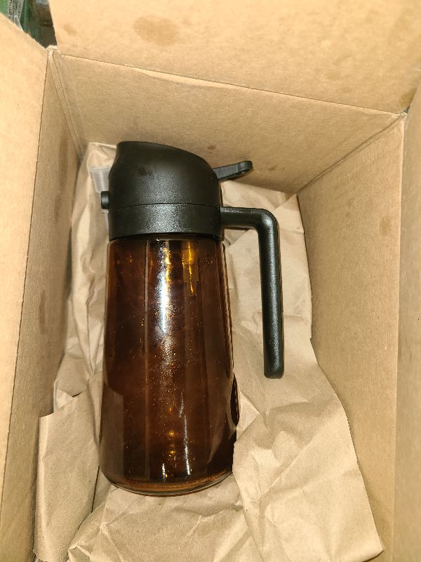 Photo 1 of 2 in 1 Oil Sprayer for Cooking, Olive Oil Dispenser Bottle for Kitchen Spray and Pour, 16oz/470ml Light-Blocking Dark Amber Glass Brown Bottle, Food-Grade Oil Mister for Air Fryer Black Cap