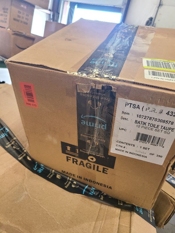 Photo 1 of 222 Fifth 12-Piece Porcelain Dinnerware Set for 4, Glossy Cream Plates and Bowls Set with Taupe Flowers, Elegant Square Ceramic Dish Set, Kitchen Tableware, Microwave & Dishwasher Safe, Batik Toile