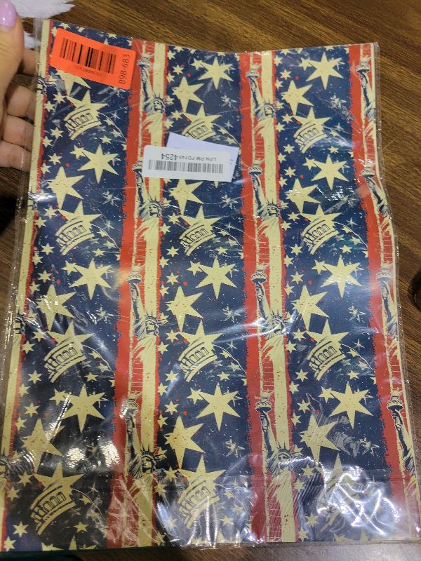 Photo 1 of 12 Sheets Patriotic Wrapping Paper - Vintage American Flag & Statue of Liberty Design, Independence Day Gift Wrap for 4th of July & Memorial Day, President's Day, 19.7” x 27.6” (Red, White & Blue)