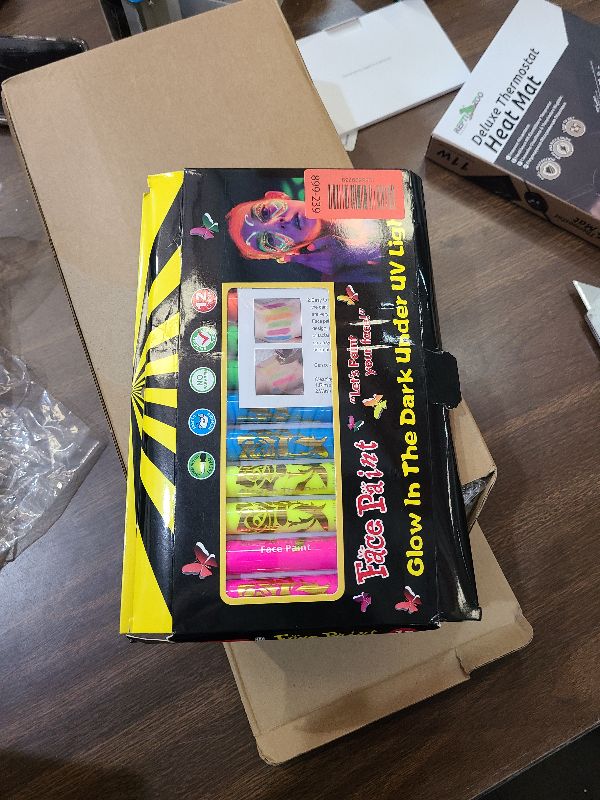 Photo 1 of 12 PCS Glow Face Body Paint, Glow In The Dark Under UV Black Light Sticks Makeup Neon Face Painting Kits for Adult Halloween Festival Accessory Glow Party Supplies