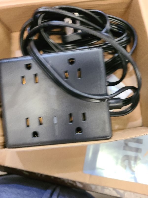 Photo 1 of 10Ft Extension Cord with Multiple Outlets, Flat Plug Power Strip Surge Protector with 10 Ft Long Cord, 8 Outlet 4 USB Ports (2 USB C), Multi Outlet Wall Plug for Office, College, Dorm Room Essentials