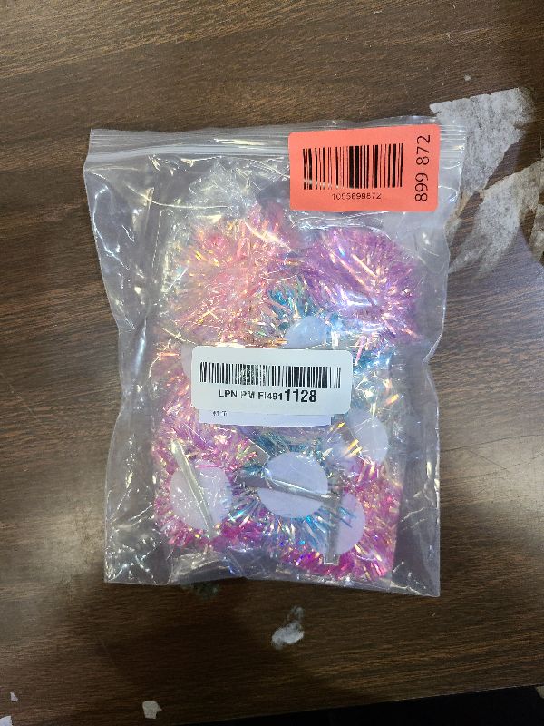 Photo 1 of 12 Pcs Foil Strips Pom Pom Hair Clips Tinsel Fluffy Ball Elastic Ponytail Holders Shiny Cute Scrunchies Pompom Cosplay Fashion Hair Accessories for Women Girls Birthday Halloween Christmas Party