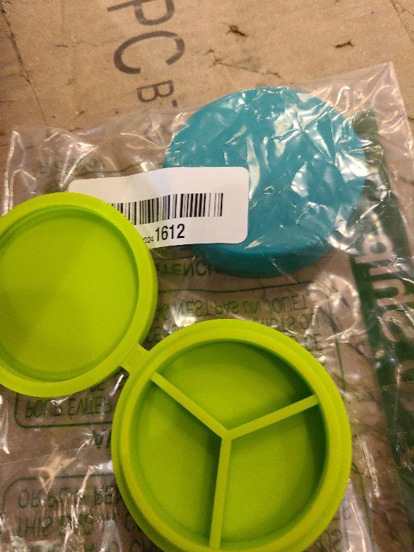 Photo 1 of 2 Pack Small Pill Box,3 Compartment Round Silicone Travel Pill Box for Purse Pocket, Waterproof Portable Compact Medicine Holder for Vitamin, Cod Liver Oil, Supplement(Green+Teal)