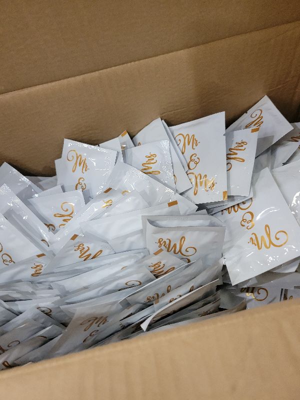 Photo 1 of 200 Pack Wedding Wipes for Reception Mr and Mrs Guest Wrapped Wipes Wedding Flushable Hand Wet Gold Foil Decorations for Travel Anniversary Bridal Shower Party Supplies Favor