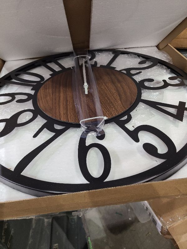Photo 1 of 1st owned Large Wall Clock for Living Room Decor- 20" Decorative Antique Silent Non Ticking,Battery Operated,Black Metal,Wood Clocks for Farmhouse,Dining Room,Bedroom,Kitchen - Arabic Numerals