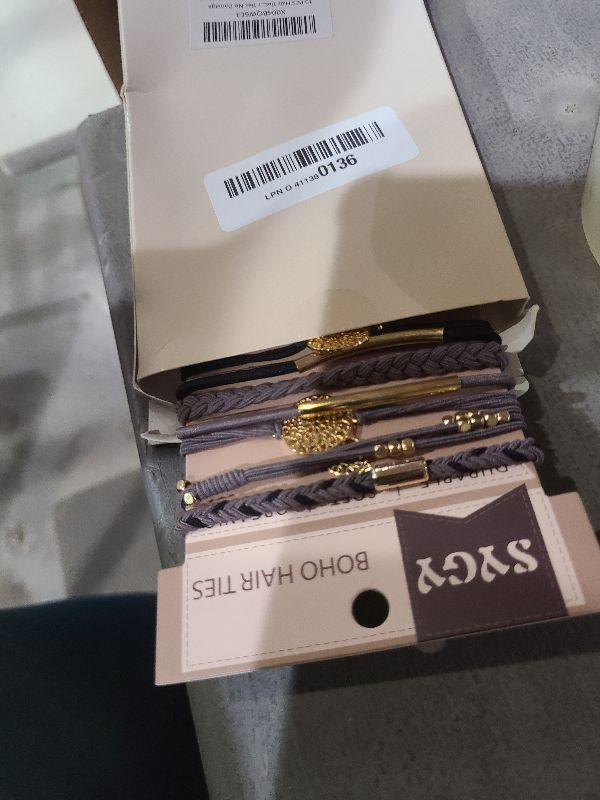Photo 1 of 10 PCS Boho Hair Ties - No-Damage, 5 Styles for Thick & Thin Hair, Cute Stretch Bracelets, Braided Ponytail Holders, Grey
