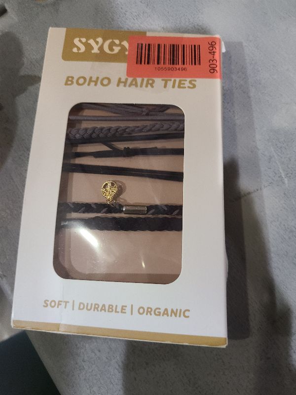 Photo 1 of 10 PCS Boho Hair Ties - No-Damage, 5 Styles for Thick & Thin Hair, Cute Stretch Bracelets, Braided Ponytail Holders, Grey