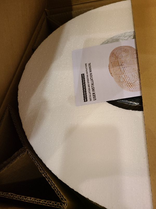 Photo 1 of 20" Caged Ceiling Fan with Light and Remote, Boho Ceiling Fan with Light Flush Mount Rattan Fandelier Bedroom Ceiling Fans Low Profile, 6 Speed, Reversible for Living Room, Kitchen (4*E26 Base)