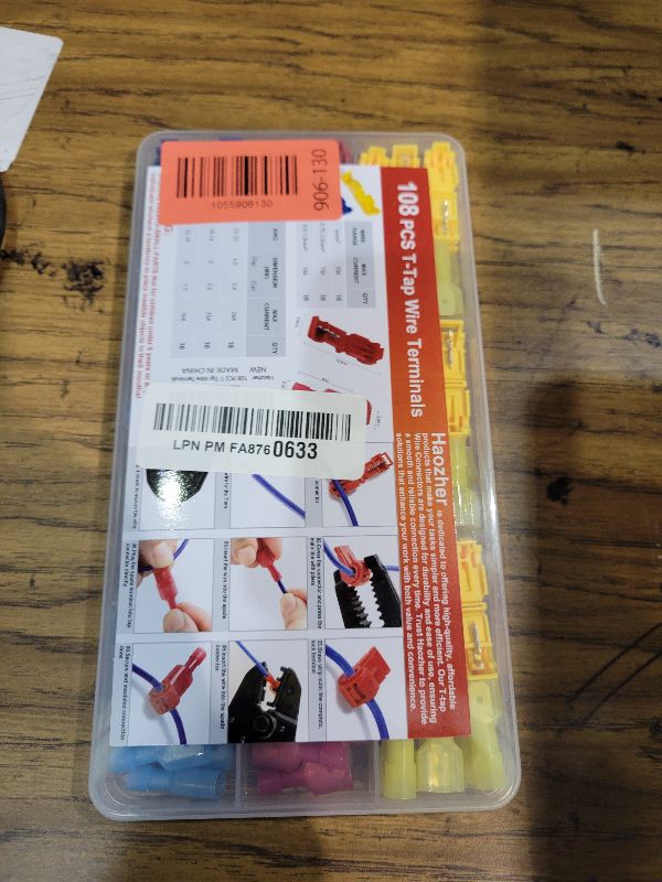 Photo 1 of 108 Pcs T-Tap Wire Connectors Kit, Quick Splice Self-Stripping Electrical Wire Terminals, Nylon Fully Insulated Male Quick Disconnects for Automotive Wiring (22-10 AWG)