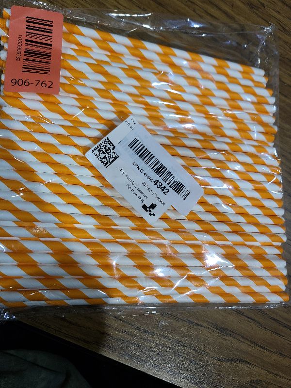 Photo 1 of 100 Pcs Orange Straws,7.76 inch Disposable Drinking Straws Orange Striped Paper Straws for Drinking Baby Gender Reveal Party Restaurant Juice, Coffee Cold Drinks, Dessert and DIY Decoration