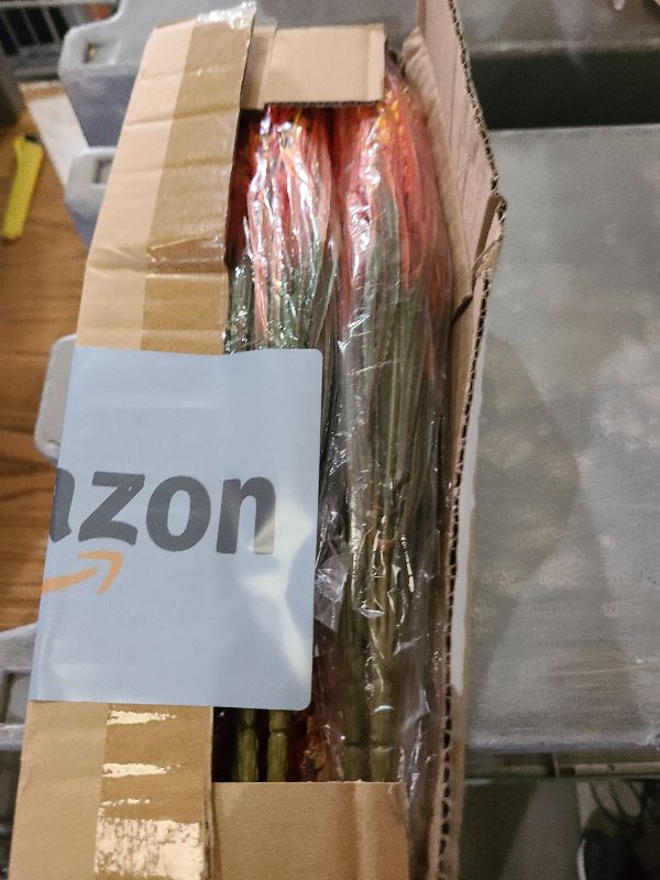 Photo 1 of 20 Bundles Artificial Plants Outdoor Fake Monkey Grass with Flowers (Fall Red)