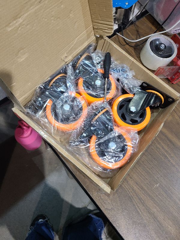 Photo 1 of 4 Inch Caster Wheels, Casters Set of 4, Heavy Duty Casters with Brake 2200 Lbs, Locking Industrial Swivel Top Plate Casters Wheels for Furniture and Workbench Cart(Two Hardware Kits Include)