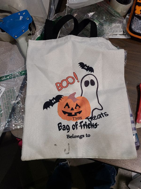 Photo 1 of 2PCS 17" Large Halloween Tote Bags - Trick or Treat Canvas Bags - Reusable Grocery Bag (Orange)
