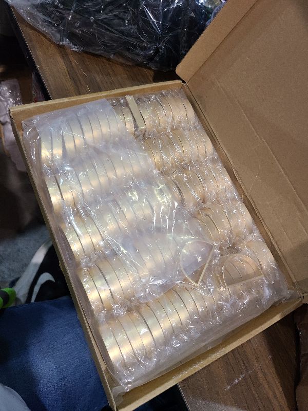 Photo 1 of 100 Pcs Stainless Steel Napkin Rings Metal Napkin Ring Holders Fall Thanksgiving Christmas Modern Serviette Buckles Metallic Adornment for Table Kitchen Dinner Party Wedding (Matte Gold Semicircle)