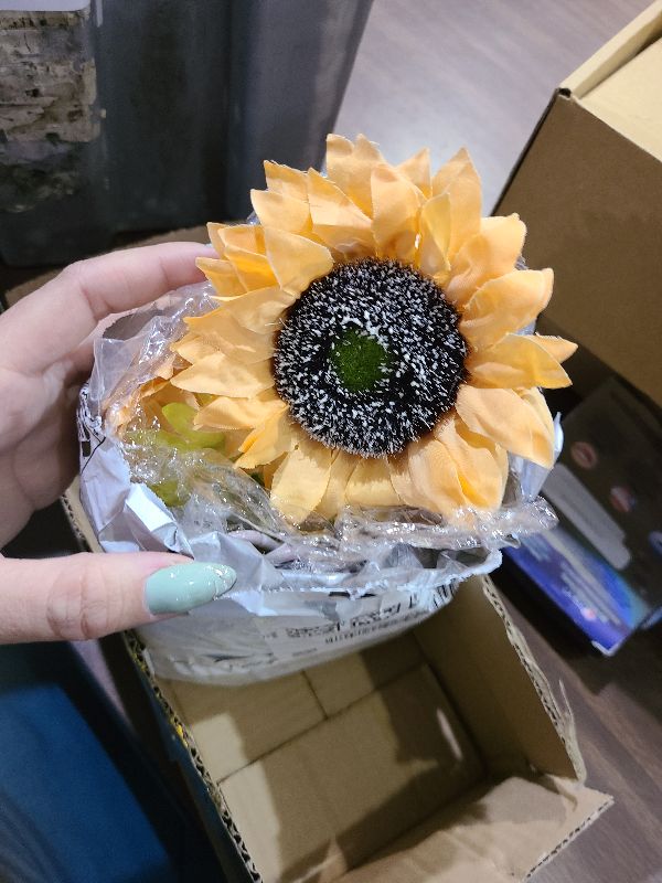 Photo 1 of 3 PCS 7" Large Sunflowers Artificial Flowers Full Bloom Long Stem Artificial Sunflower 26" Tall Sun Flowers Giant Silk Sunflowers with Stem Fake Sunflower Floral Arrangement for Home Wedding Decor