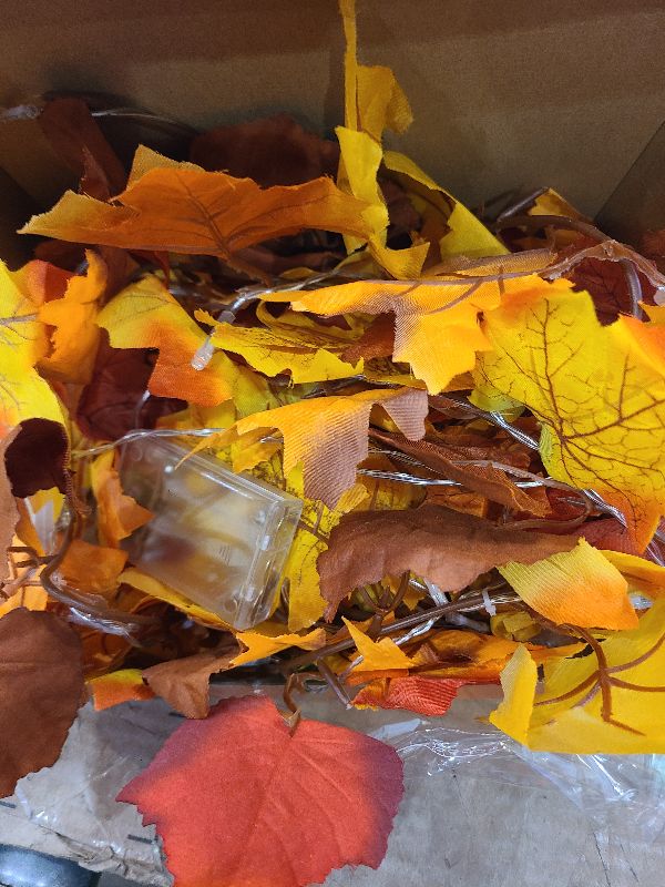 Photo 1 of 2 Pack Fall Decor Maple Leaves Garland with Lights Battery Operated Fall Thanksgiving Decorations Garland for Home Porch Front Door Table Mantle Outdoor Autumn Harvest Halloween Decor, 11.8Ft 40LED
