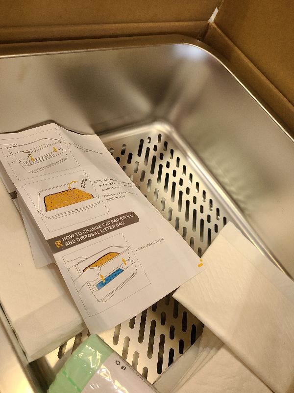 Photo 1 of 19.7''x13.8''x6'' Stainless Steel Sifting Litter Box for Pine Pellets, Stainless Steel Litter Box for Sifter Litter Pan System, Metal Litter Tray with Pee Pad and Scoop, Odor Control, Easy Cleaning