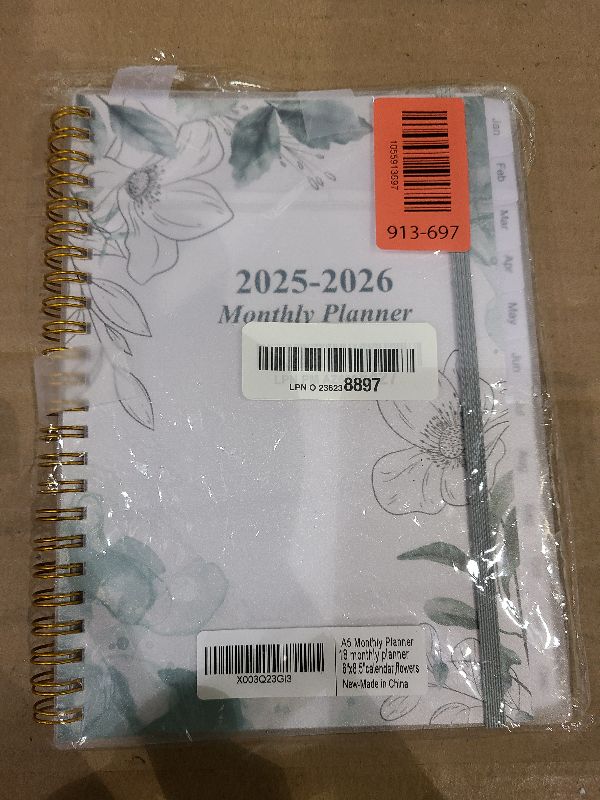 Photo 1 of 2025-2026 Monthly Planner - October 2025 - December 2026, Two Pages Per Month, 18 Monthly Calendar/Planner with Tabs, Strong Twin-Wire Binding, Inner Pocket, 6.4" x 8.5", Teal Flowers