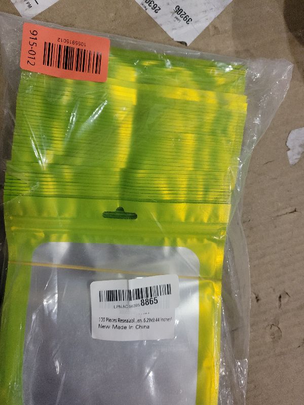 Photo 1 of 100 Pieces Resealable Mylar Bags with Zipper and Clear Window Smell Proof Bag Packaging Bags Foil Pouch Zipper Bag for Food Self Sealing Storage Supplies (Green, 6.29x9.44 inches)