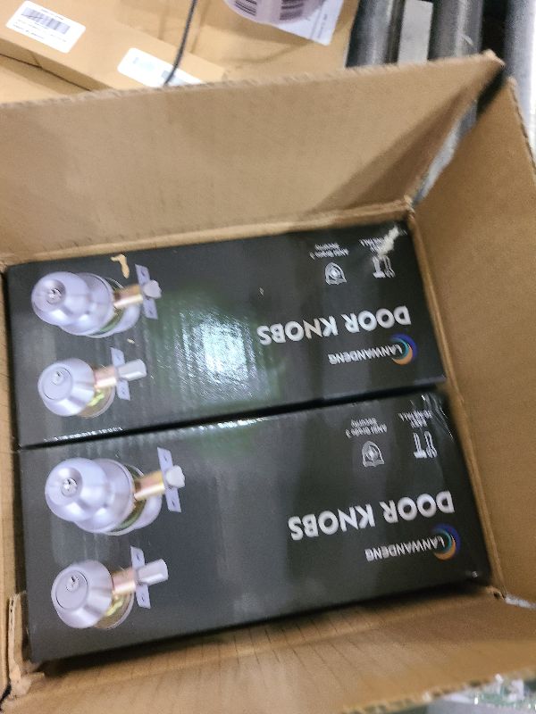 Photo 1 of 2 Sets All Keyed Same Entry Door Knob and Single Cylinder Deadbolt Combo Set, Round Ball Satin Nickel Exterior Door Knobs with Lock and Keys for Entrance and Front Door