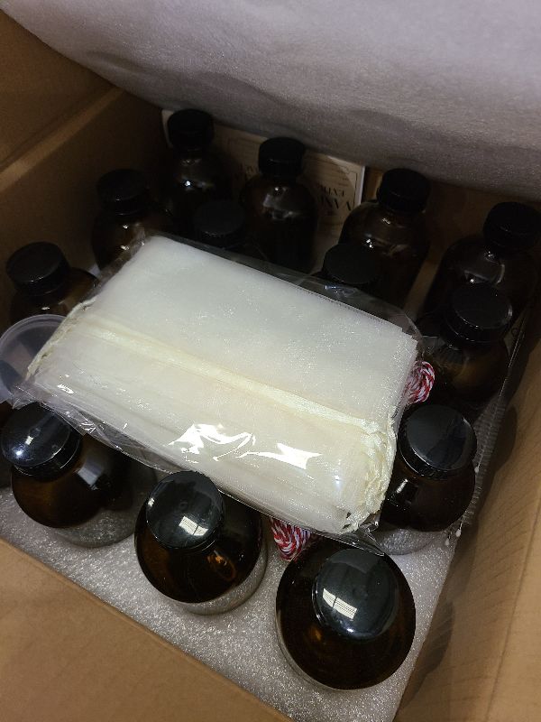 Photo 1 of 16Pcs 8 oz Amber Glass Bottle Boston Round Bottles for Vanilla Extract Homemade,Brown Vanilla Extract Bottles with Caps for Syrup Gift Glass Food Storage Canister and Sauce Beans