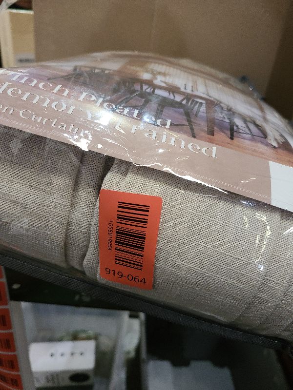 Photo 1 of 108 Inch Linen Curtains 2 Panels Set Pinch Pleated for Living Room Bedroom Memory Training Shaped Semi Sheer Neutral Beige Tan Flax Burlap Pleat Drapes Hooks Rings Light Filtering Window Curtain