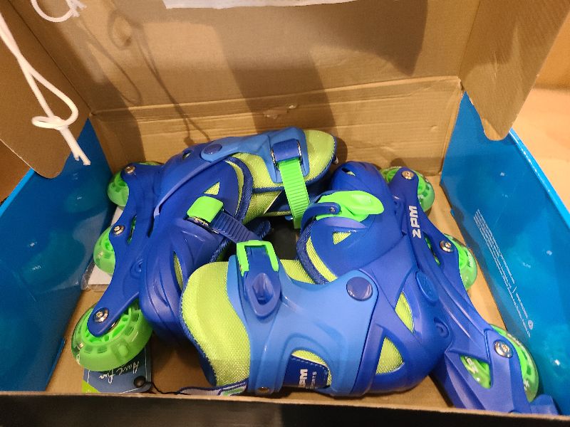 Photo 1 of 2PM SPORTS Girls Adjustable Illuminating Inline Skates with Light up Wheels, Fun Flashing Beginner Roller Skates for Kids - Blue Small