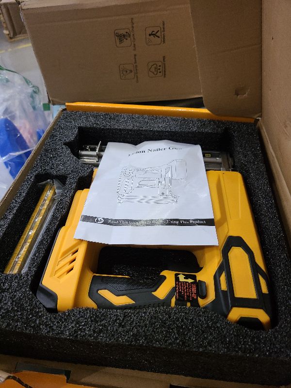 Photo 1 of 18 Gauge Brad Nailer/Narrow Crown Stapler Compatible with Dewalt 20V MAX Battery(NO Battery) 2 in 1 Cordless Nail Gun with 1000 Nails and 1000 Staples for Home Improvement, DIY and Woodworking