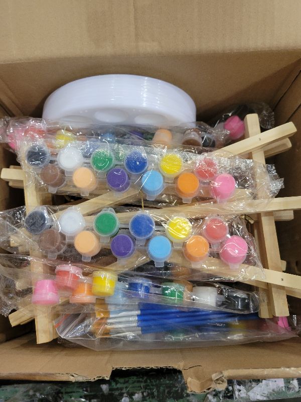 Photo 1 of 10Pack 8x10 Inch Canvas and Easel Set, Art Canvas Bulk with Easel Stand, 12 Colors Mini Acrylic Paint Set, Small Paint Brushes, Paint Trays, Canvas Painting Kit for Adults Kids Couples Paint Party