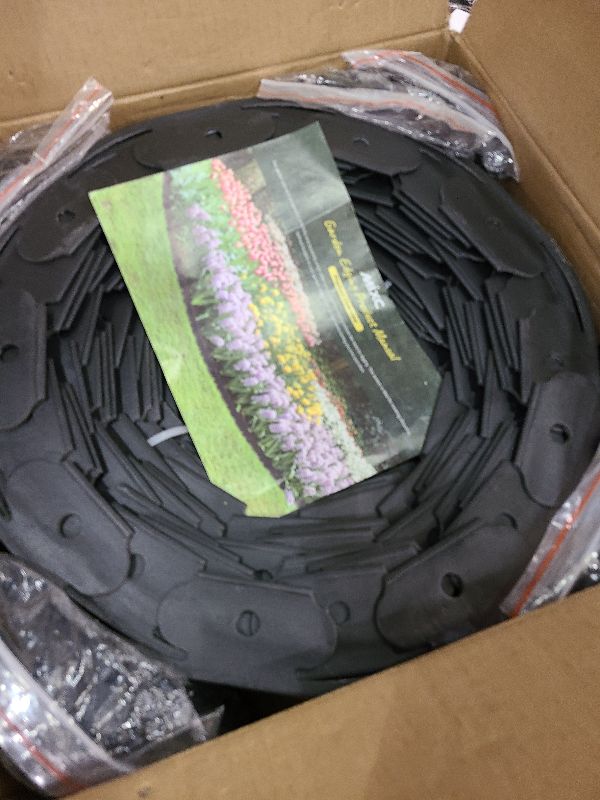 Photo 1 of 100ft,1.5in Tall Landscape Edging Kit with 150 Spikes, No-Dig Flexible Plastic Edge Border for Landscaping, Lawn, Garden, Flower Beds, Yard, Paver, Playground, Fence, Pathway, Black,3pack, 33ft Each