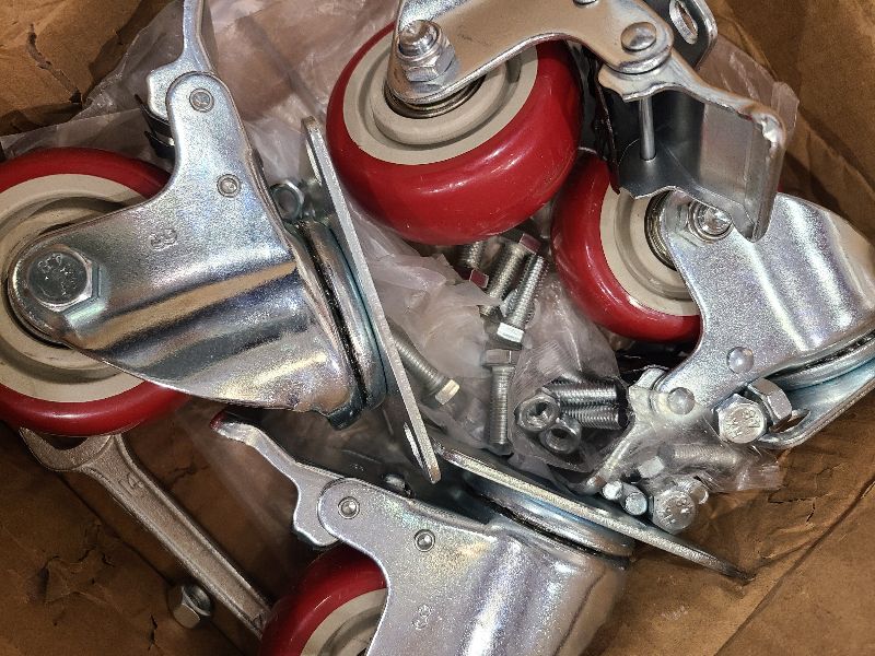 Photo 1 of 3 inch Casters Load 2000lbs -Includes Complete Screws Sets with Accessories -Lockable Bearing Plate Heavy Duty Caster with Brakes, 360-degree Swivel for Furniture and Workbench Cart, Set of 4