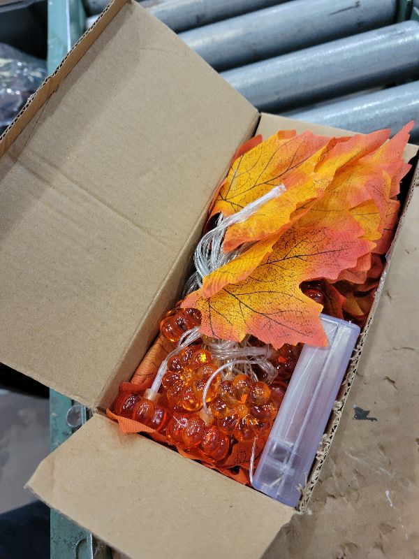 Photo 1 of 2 Pack & Timer - Thanksgiving Decorations Fall Garland with Pumpkin Lights Fall Decorations for Home, Total 60LED 20Ft Maples Leaves Thanksgiving Lights Battery Operated Indoor Outdoor Christmas Decor