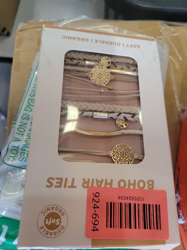 Photo 1 of 10 Boho Bracelets, Braided & Stretch Hair Ties for Thick/Thin Hair, 5 Styles, Light Coffee Colors - No Damage Ponytail Holders