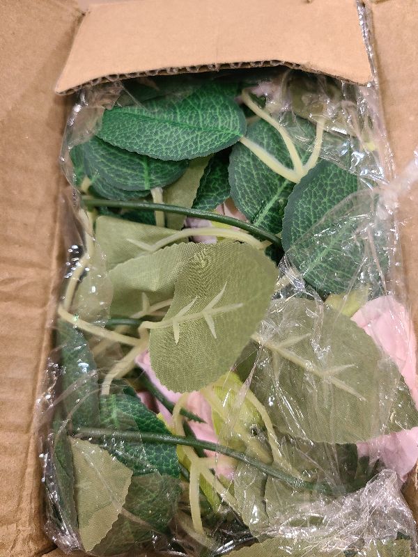 Photo 1 of 2 Pcs Flower Garland with 19.6 Ft Lights, 13.2 Ft Pink Floral Garland Fake Flowers for Wedding Arch Party Wall Garden Room Decor