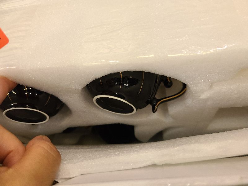 Photo 1 of DUJUST 22 pcs Porcelain Tea Set for 6, Luxury British Style Tea/Coffee Cup Set with Golden Trim, Beautiful Tea Set for Women, Tea Party Set, Gift Package (Including a Stand) - Black