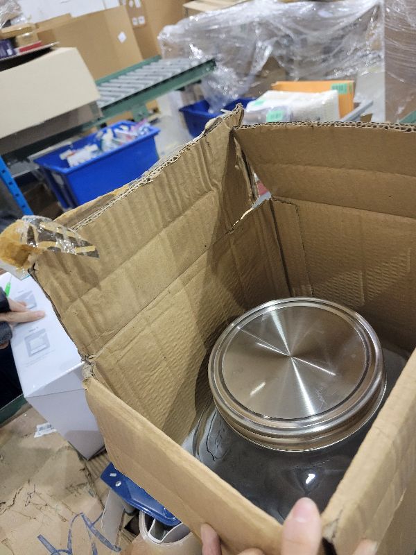 Photo 1 of 2 Gallon Glass Beverage Dispenser with Stand and Lid, 18/8 Stainless Steel Spigot - Glass Drink Dispensers for Parties - Mason Jar Drink Dispensers with Lids