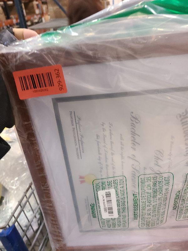 Photo 1 of 11x14 Mahogany Certificate Document Frame Mat to 8.5x11 - Wide Molding - Includes Attached Hanging Hardware and Desktop Easel - Display Certificates, a Picture, Diploma, Photo, Award, or Documents