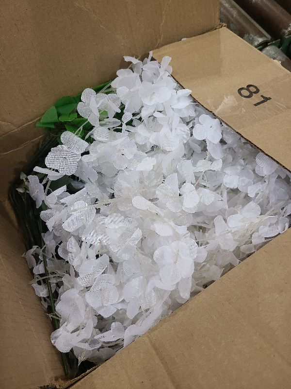 Photo 1 of 12Pcs Artificial Wisteria Flowers 3.6 Feet/Piece White Dense Artificial Fake Wisteria Vine Ratta Hanging Garland Silk Flowers String Home Party Wedding Decor(White-Dense)